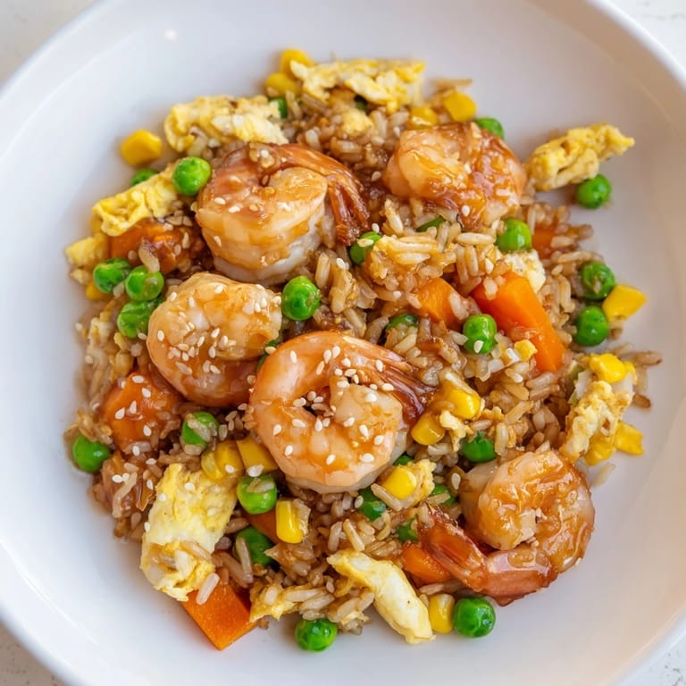 Enjoy this easy, home-cooked shrimp fried rice, a savory, satisfying Asian-inspired meal option.