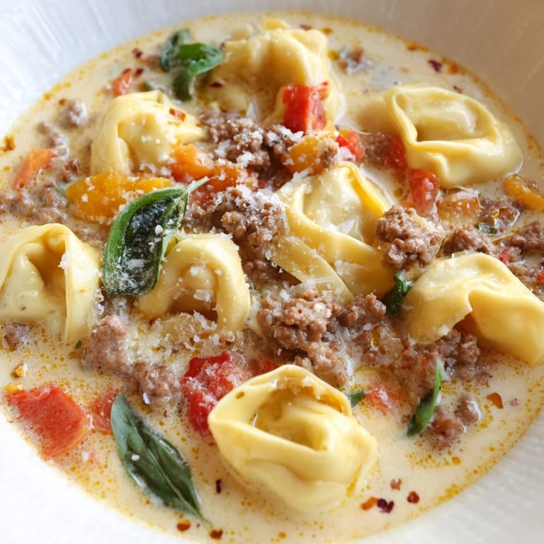 Savory Tortellini Beef Soup, a rich and creamy Italian-American classic, perfect for a warming meal.