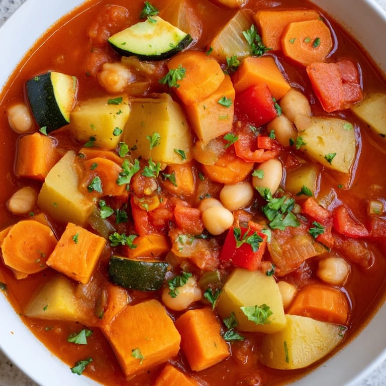 A steaming bowl of Hearty Vegan Sweet Potato Stew, garnished with fresh herbs and ready to serve.