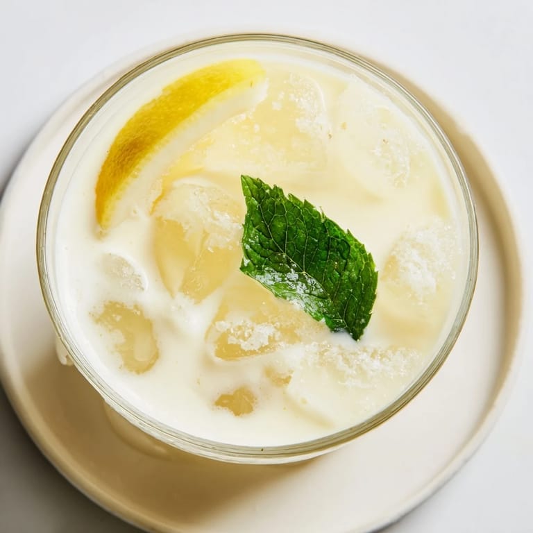 Over ice in a tall glass, the Creamy Lemonade Drink pairs perfectly with fresh mint and a citrus wedge.