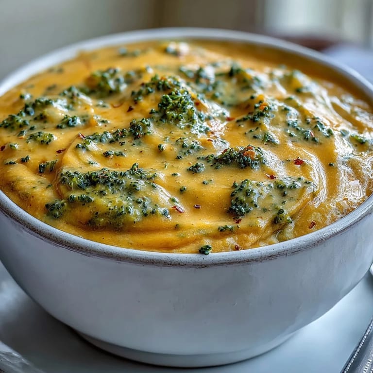 Butternut Squash Broccoli Cheddar Soup served with crusty bread for dipping and a sprinkle of cheddar.