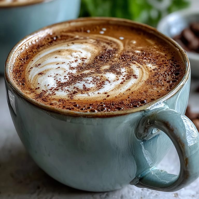 Creamy Hot Hojicha Latte in a rustic ceramic mug, paired with a cozy sweater for a relaxing afternoon treat.