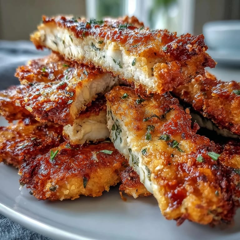 Crispy Baked Chicken Parmesan Fries served warm with marinara sauce and creamy ranch dip.