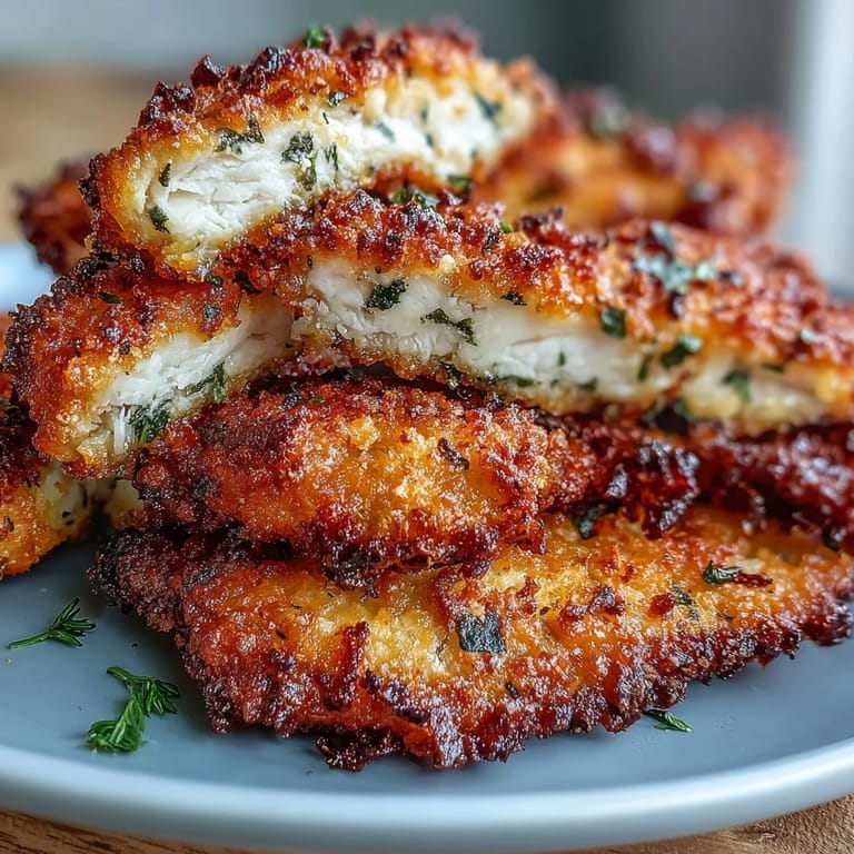 Juicy Crispy Baked Chicken Parmesan Fries garnished with fresh parsley on a rustic platter.