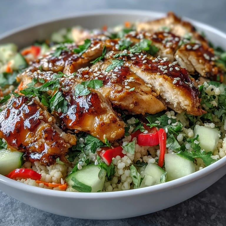 Colorful diced cucumbers and red bell peppers add crunch to these easy Mediterranean-Asian fusion bowls. 
