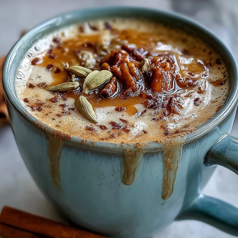 Rich Cardamom Chai Latte made with black tea and whole milk, perfect for chilly mornings or relaxing afternoons.