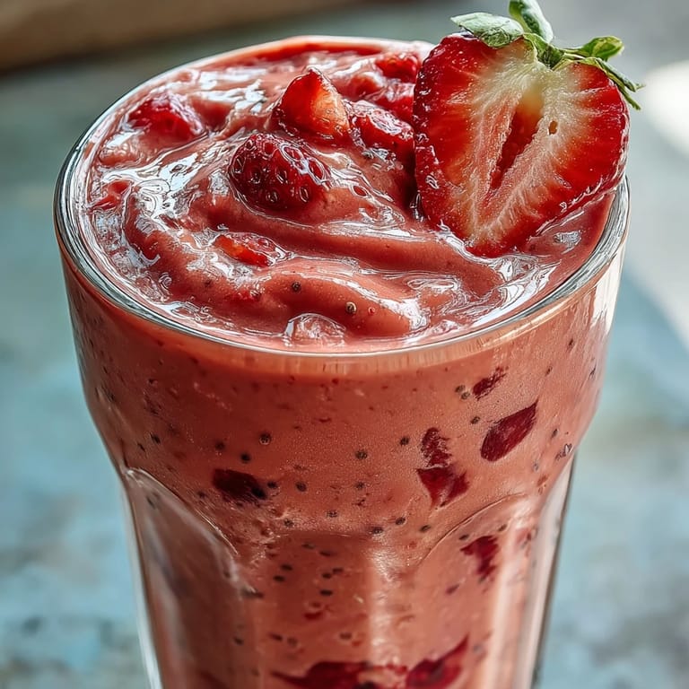 Rich, fruity layers of strawberry and banana swirl with protein powder and chia seeds in this refreshing, nutrient-packed smoothie.