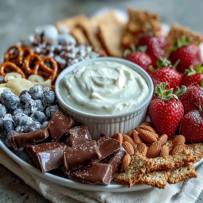 Vibrant strawberry snack board featuring sweet fruits, crunchy pretzels, and a tangy yogurt dip for Galentines gatherings.