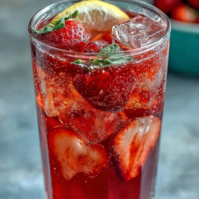 Refreshing homemade strawberry lemonade mocktail featuring bubbly sparkling water, perfect for summer parties or a light afternoon drink.  