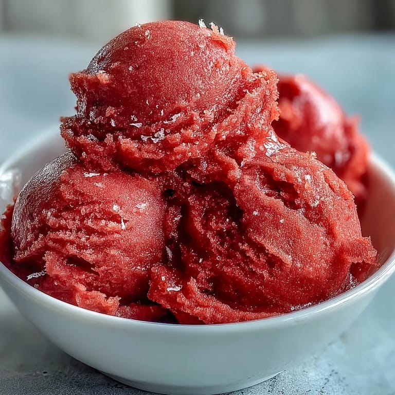 Refreshing strawberry sorbet with lime zest and a splash of rum, perfect for a summer dessert or cocktail-inspired treat.
