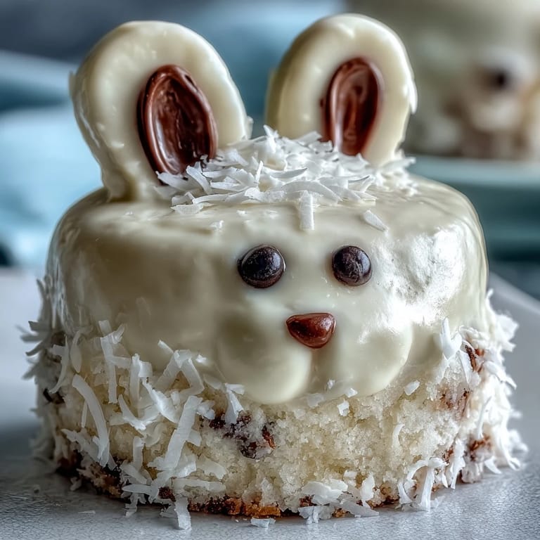Adorable vanilla mini cakes with colorful buttercream frosting, candy noses, and shredded coconut grass, ideal for festive Easter celebrations.  