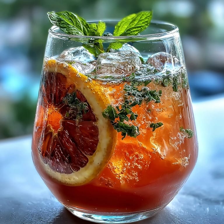 Vibrant pink grapefruit and lime mocktail, sparkling with effervescence and garnished with fresh citrus slices and mint, perfect for spring celebrations or a refreshing afternoon pick-me-up.