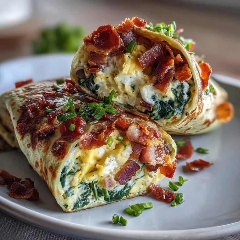 Colorful breakfast wraps with soft scrambled eggs, diced ham, and melted cheese wrapped in a bright green spinach tortilla for a hearty start.