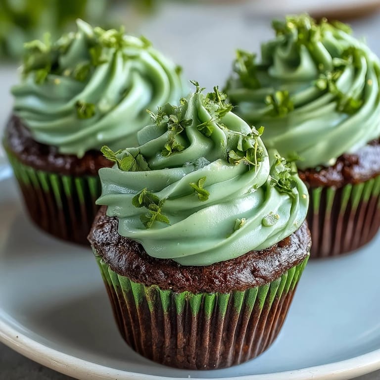 Vibrant green velvet cupcakes with rich cream cheese frosting, perfect for festive St. Patrick's Day gatherings and sweet celebrations.