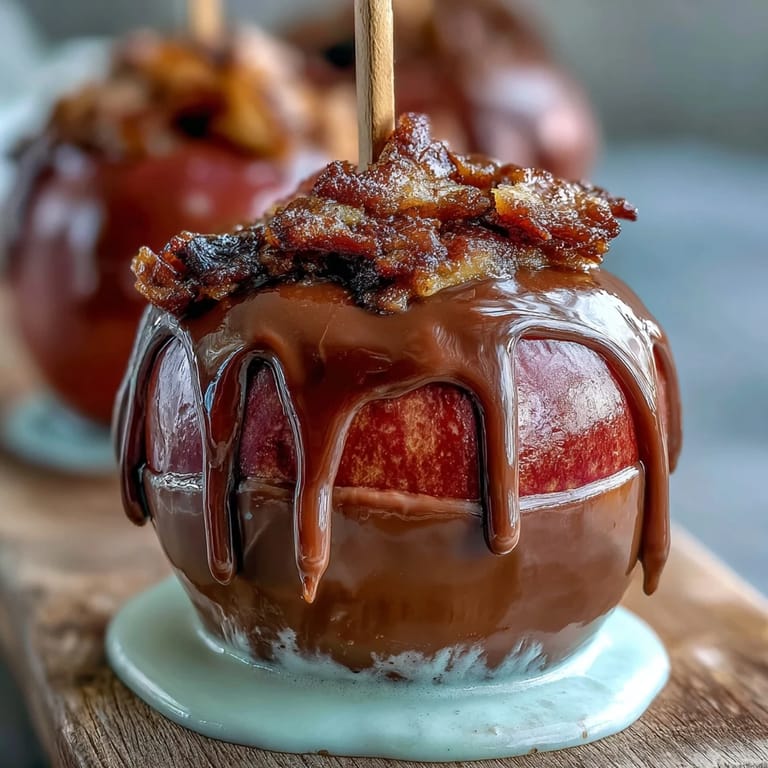 Vibrant red candy apples dipped in a hard sugar shell and finished with a creamy white chocolate drizzle, a classic American dessert.