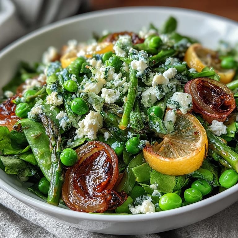 Bright Lemon Vinaigrette Spring Salad with Radishes and Peas - A colorful spring salad featuring tender peas, peppery arugula, and thinly sliced radishes, all brightened by a tangy lemon vinaigrette.