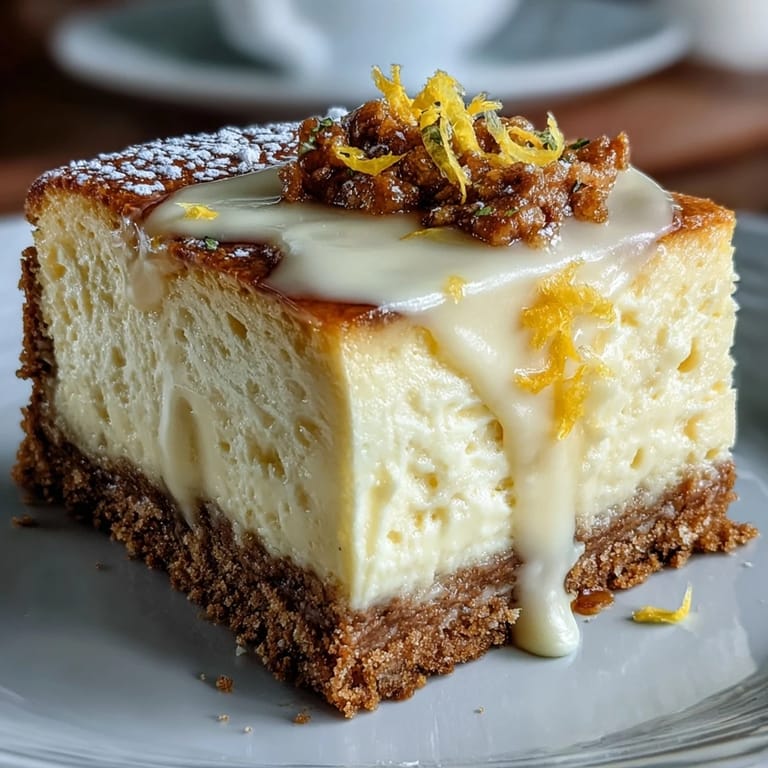 Zesty limoncello cheesecake filling atop a crisp graham cracker crust, dusted with powdered sugar and perfect for summer parties.