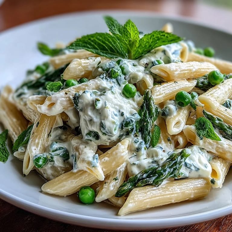 Vibrant green pea and ricotta pasta with mint, tossed in a lemony ricotta sauce and finished with Parmesan.