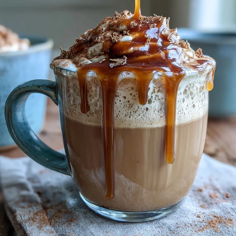 Steaming mug of dandelion tea latte with oat milk, honey, and a dusting of cinnamon for a cozy, caffeine-free drink.