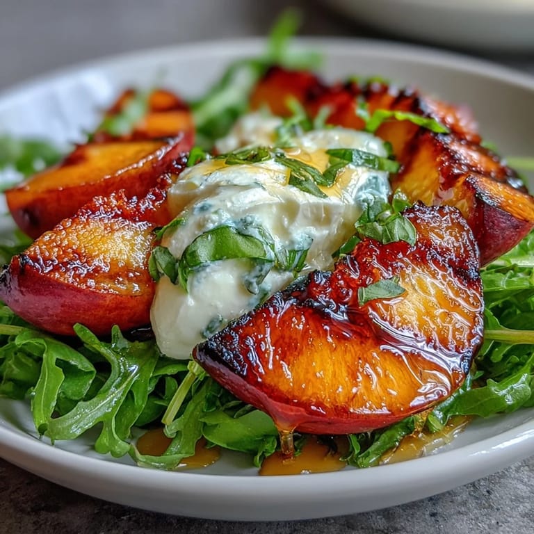 Grilled peach wedges and burrata cheese atop mixed greens, finished with a sweet honey and balsamic glaze.