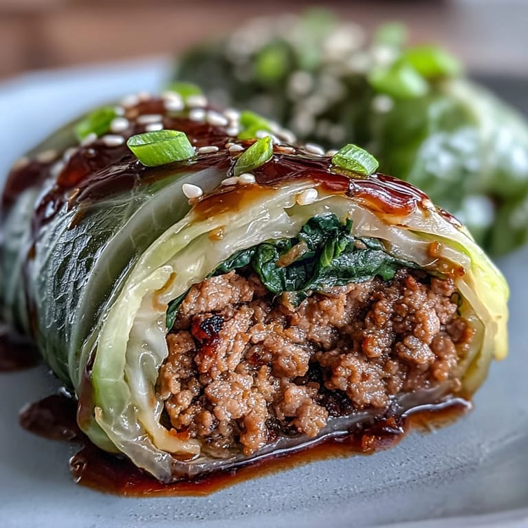 Tender Napa cabbage leaves stuffed with Korean-seasoned beef, steamed to perfection, and ready for dipping.  