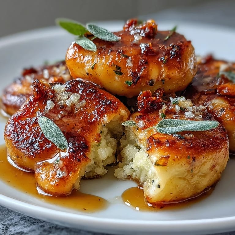 Crispy-edged gnocchi tossed in rich brown butter sauce with fresh sage, garnished with lemon zest and extra Parmesan cheese.