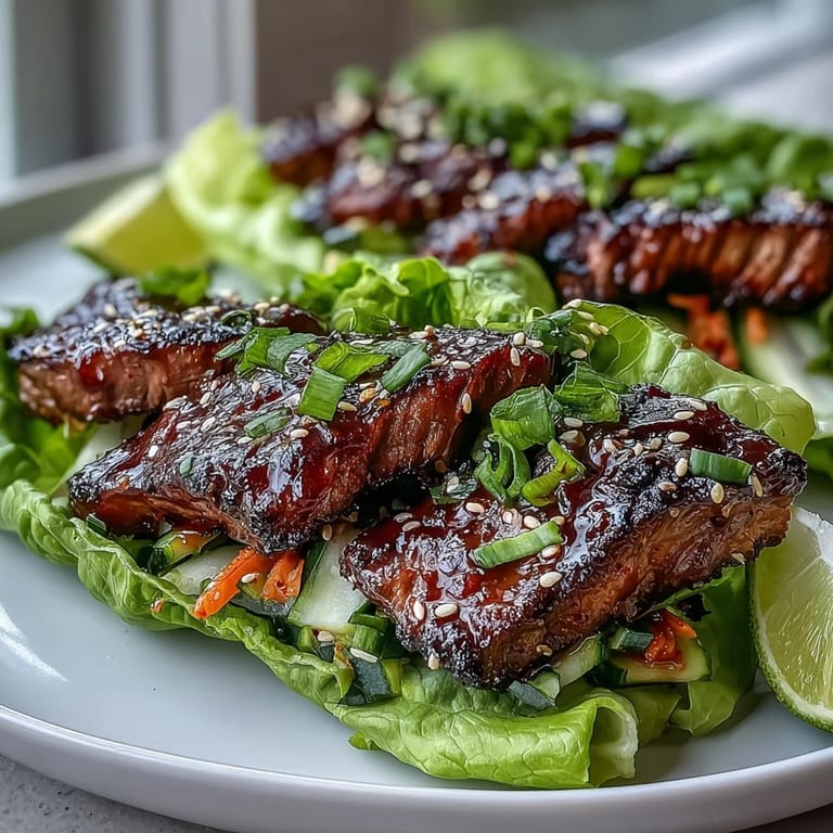 Flavorful Korean BBQ beef wraps showcasing tender meat and vibrant, crunchy toppings.