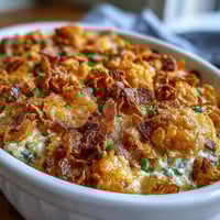 Cheesy jalapeño funeral potatoes casserole with golden cornflake topping, perfect for potlucks and family gatherings.