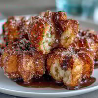 Bite-sized churro bites, golden and crispy, dusted with cinnamon sugar and served with a rich chocolate dipping sauce for Cinco de Mayo celebrations.