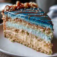 Graduation cake for boys in dark blue and gold ombre layers with smooth vanilla buttercream frosting and elegant gold leaf accents.