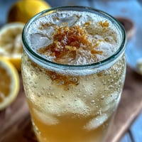 Refreshing glass of sparkling fermented lemonade with natural bubbles and tangy citrus aroma.  