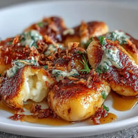 Golden brown butter sage gnocchi with crispy sage leaves, served in a rustic skillet for a comforting vegetarian dinner.  