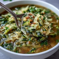 A vibrant bowl of spring detox cabbage soup with fresh ginger, lemon, and turmeric, perfect for a healthy cleanse.